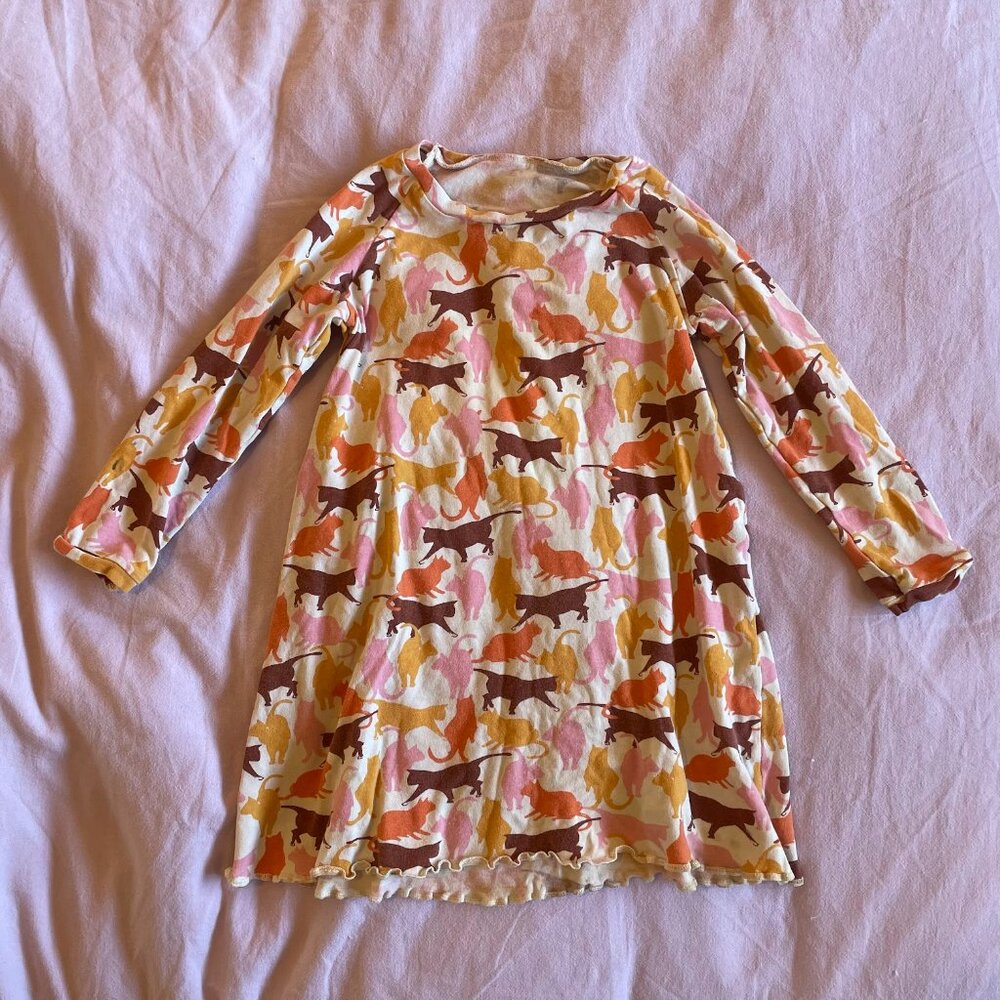 Vintage Girls Top - Multicolor Cat Print - sz 4-5-6 - Stretch Cotton Jersey